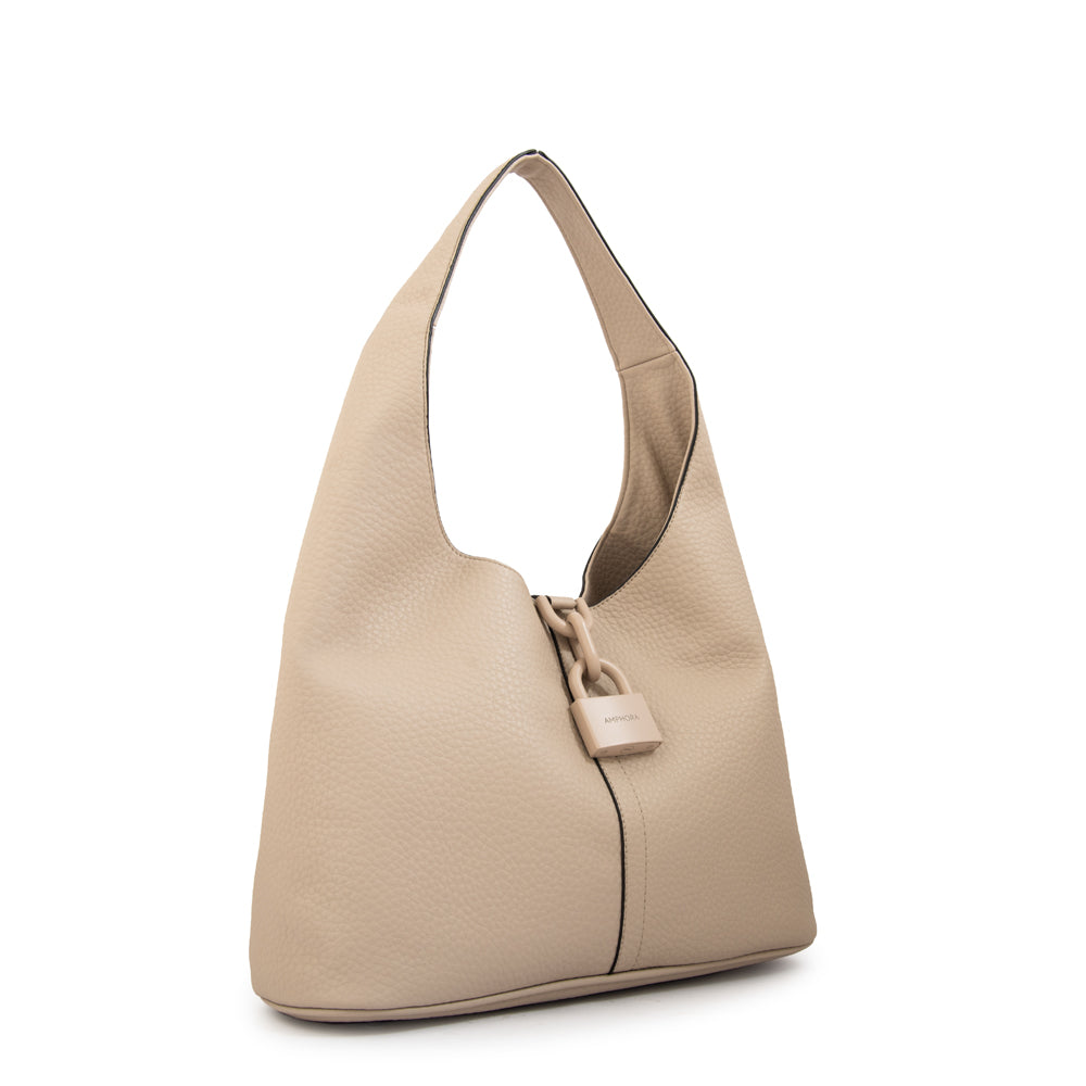 Cartera corte oval coria grande beige