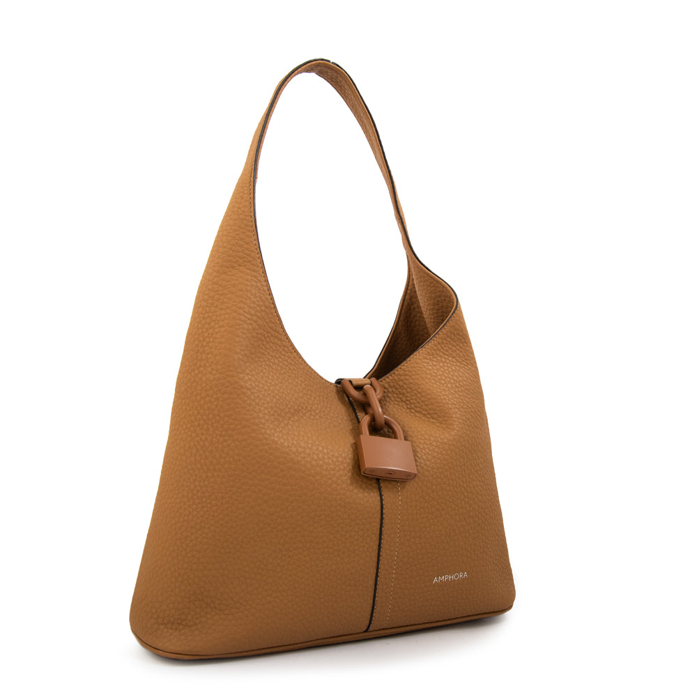 Cartera corte oval coria grande camel