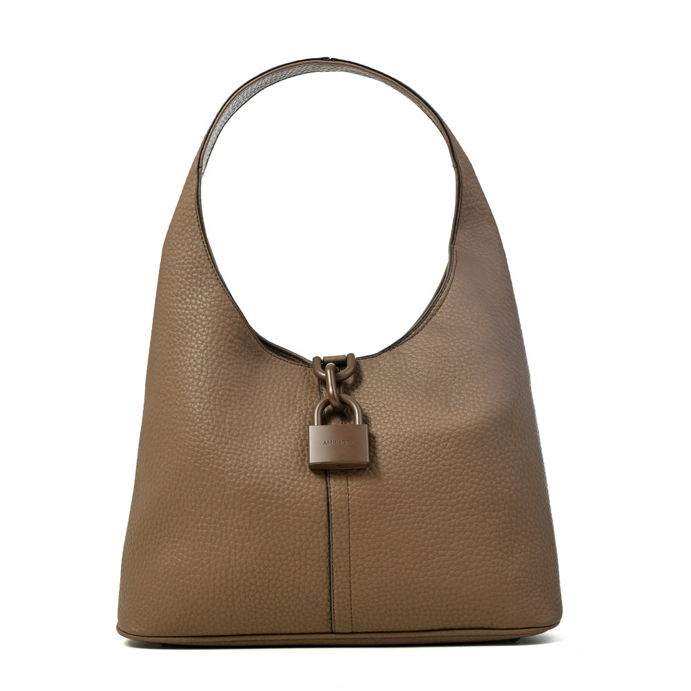 Cartera corte oval coria grande taupe oscuro