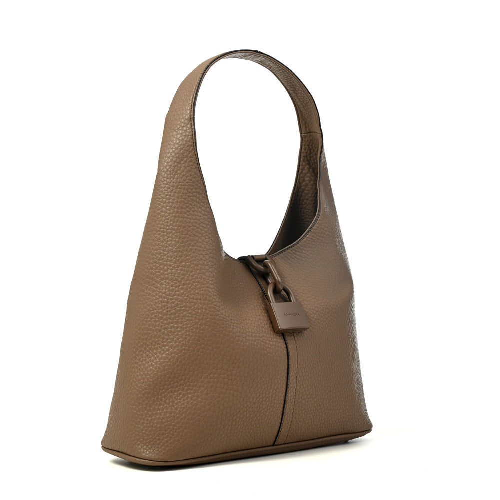 Cartera corte oval coria grande taupe oscuro