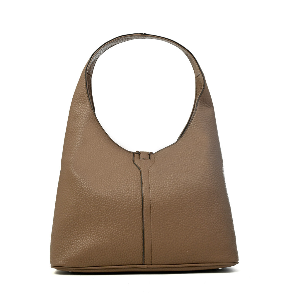 Cartera corte oval coria grande taupe oscuro