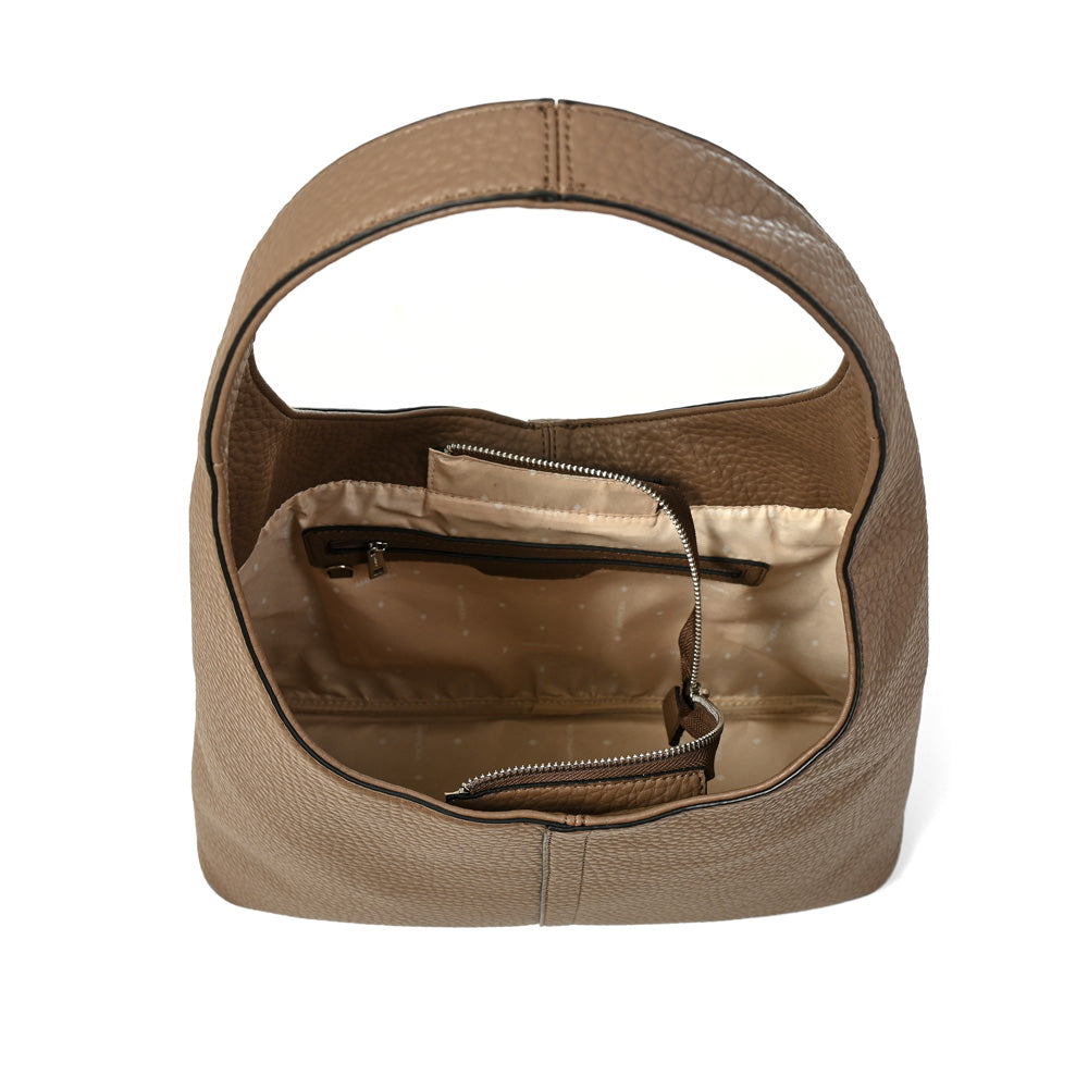 Cartera corte oval coria grande taupe oscuro