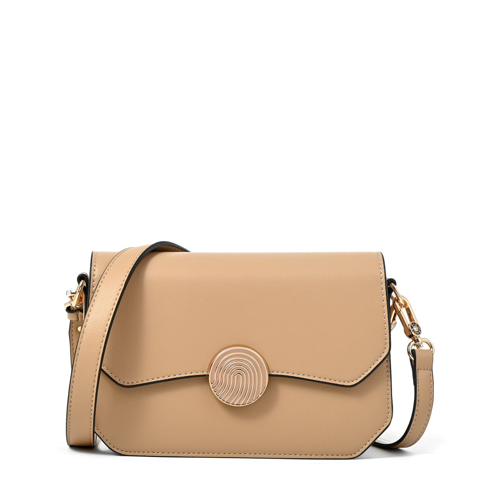 Cartera bandolera con tapa vania mediana beige oscuro