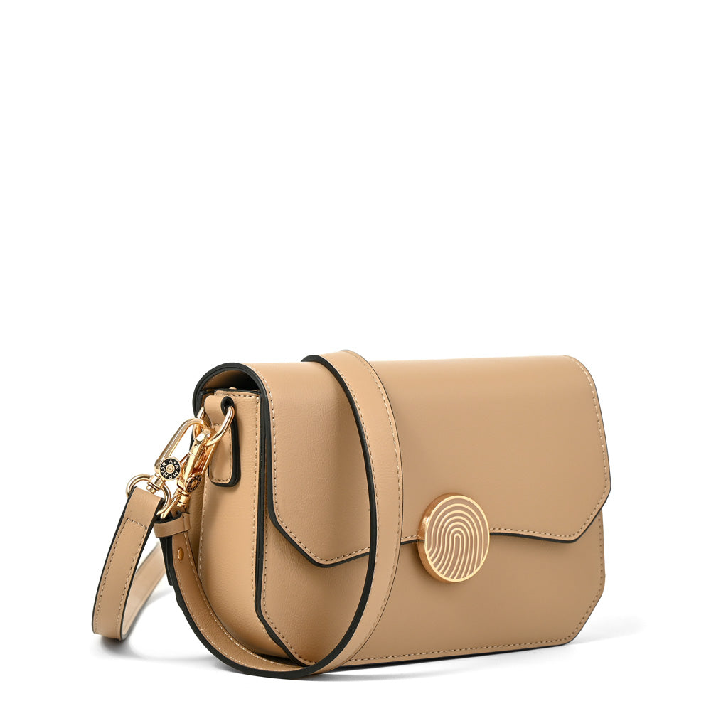 Cartera bandolera con tapa vania mediana beige oscuro