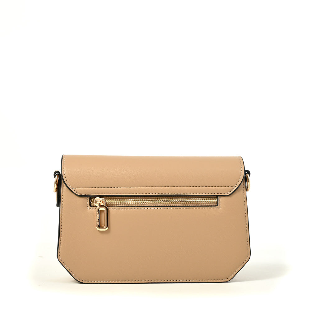 Cartera bandolera con tapa vania mediana beige oscuro