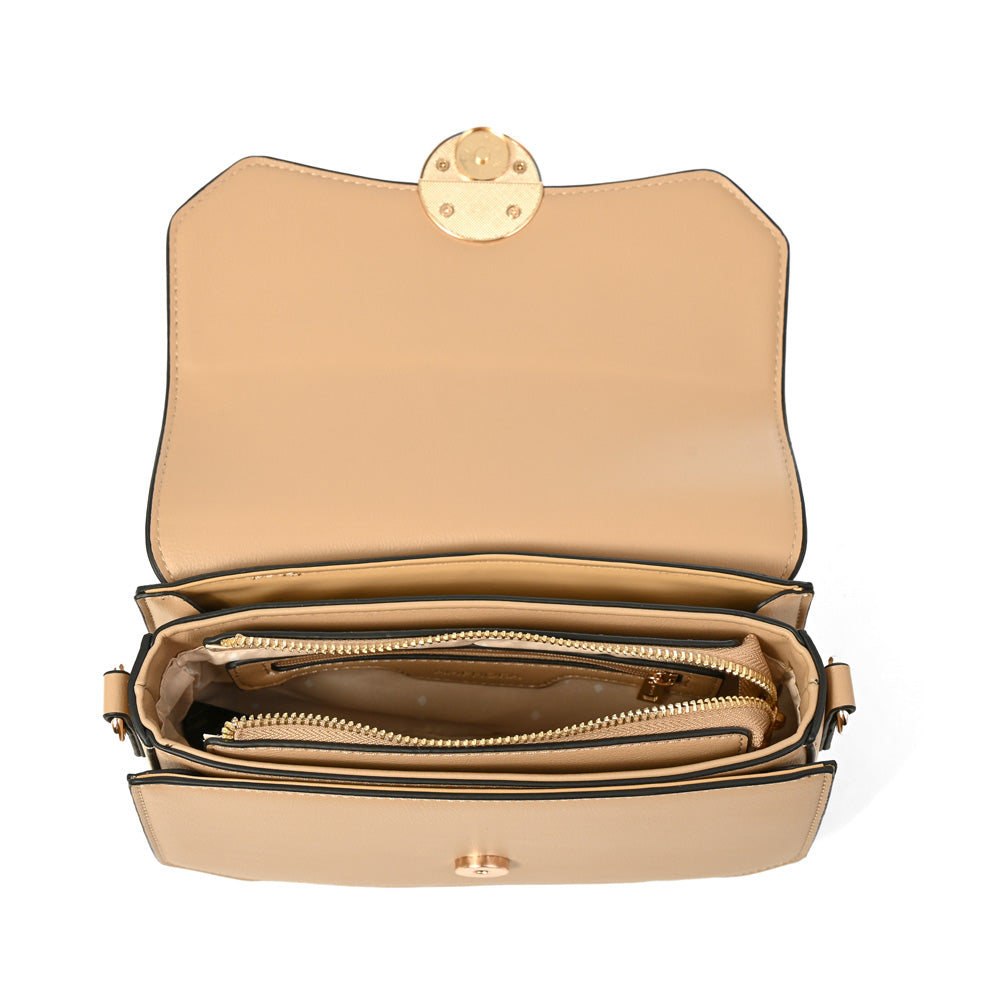 Cartera bandolera con tapa vania mediana beige oscuro