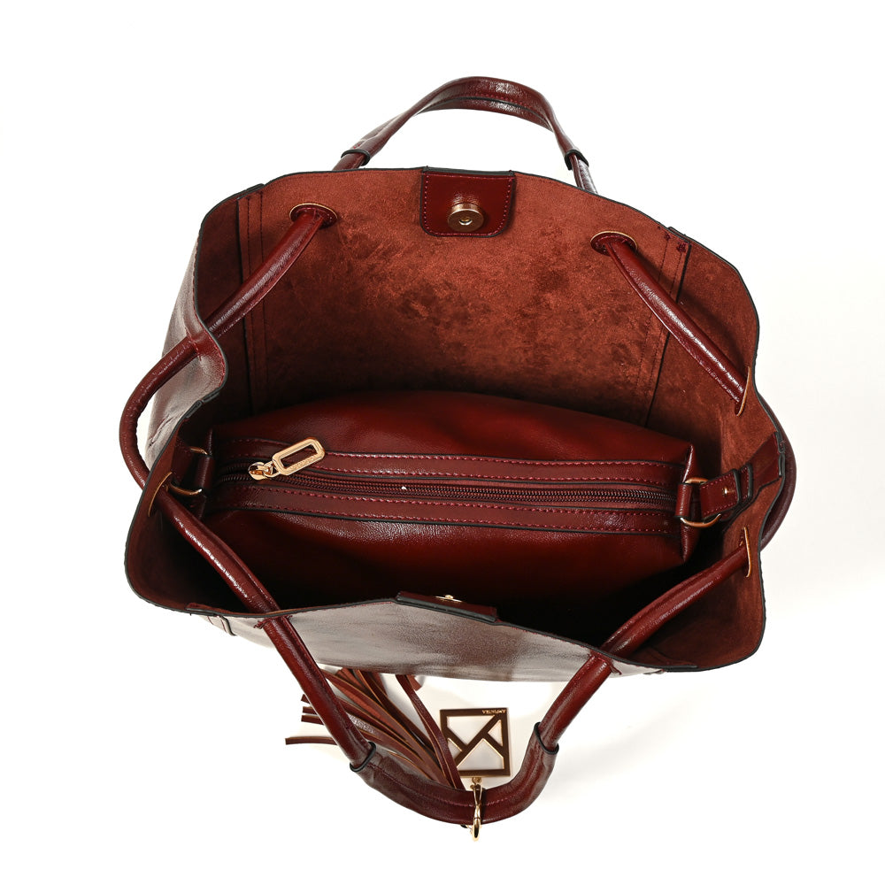 Cartera tote margaret grande burdeo