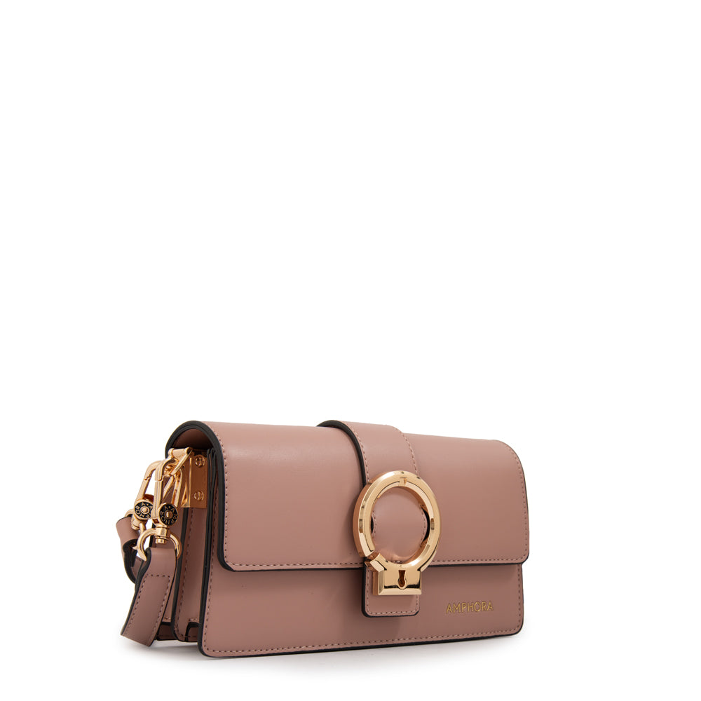 Cartera bandolera con tapa luciana pequeña rosa viejo
