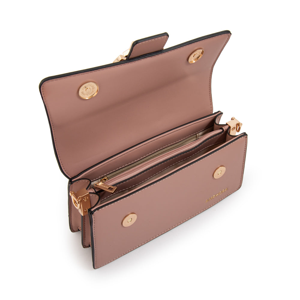 Cartera bandolera con tapa luciana pequeña rosa viejo