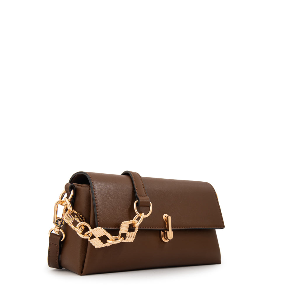 Cartera bandolera con tapa cristal pequeña café oscuro