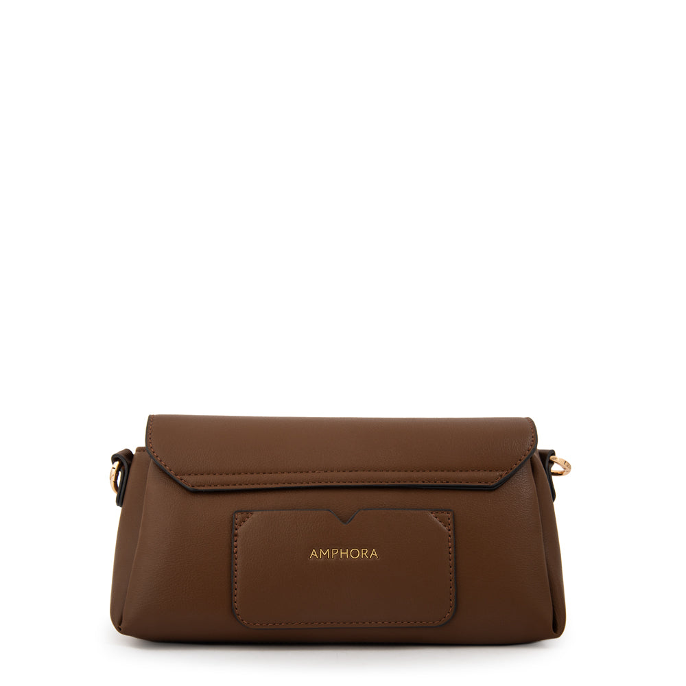 Cartera bandolera con tapa cristal pequeña café oscuro