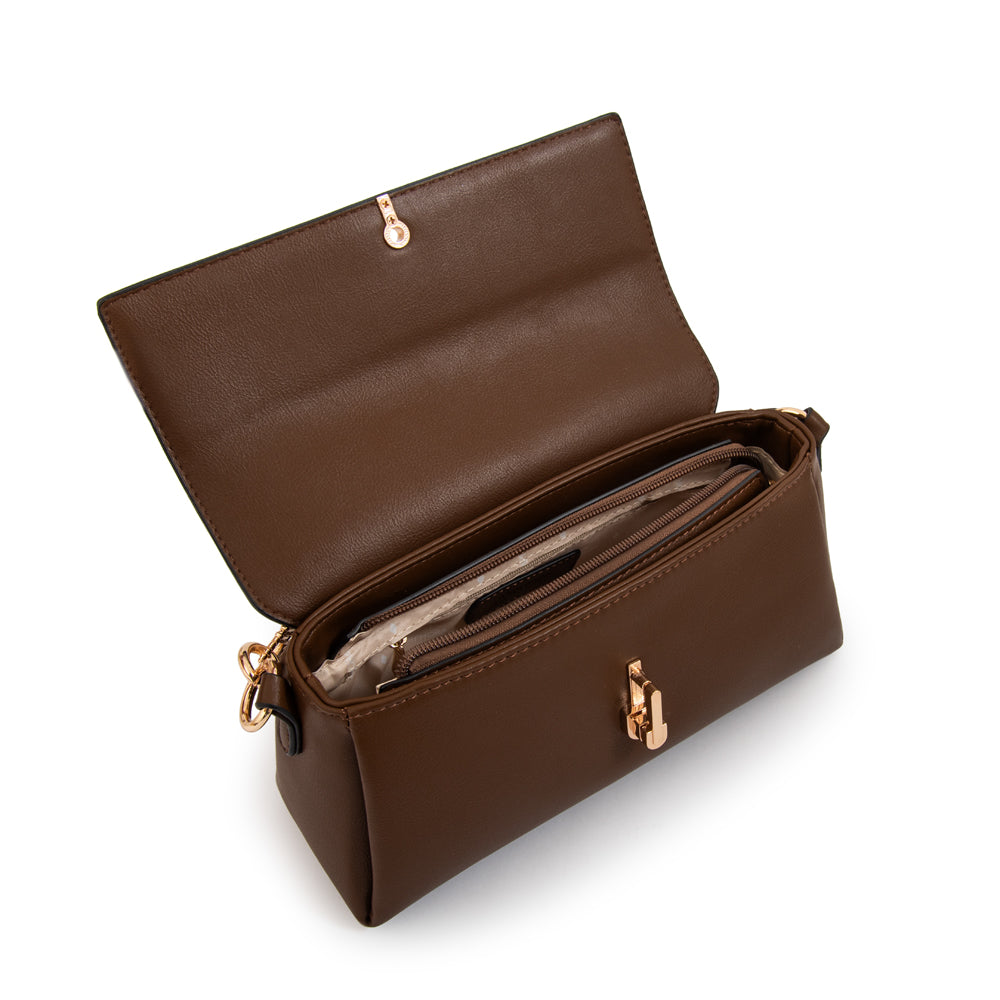 Cartera bandolera con tapa cristal pequeña café oscuro