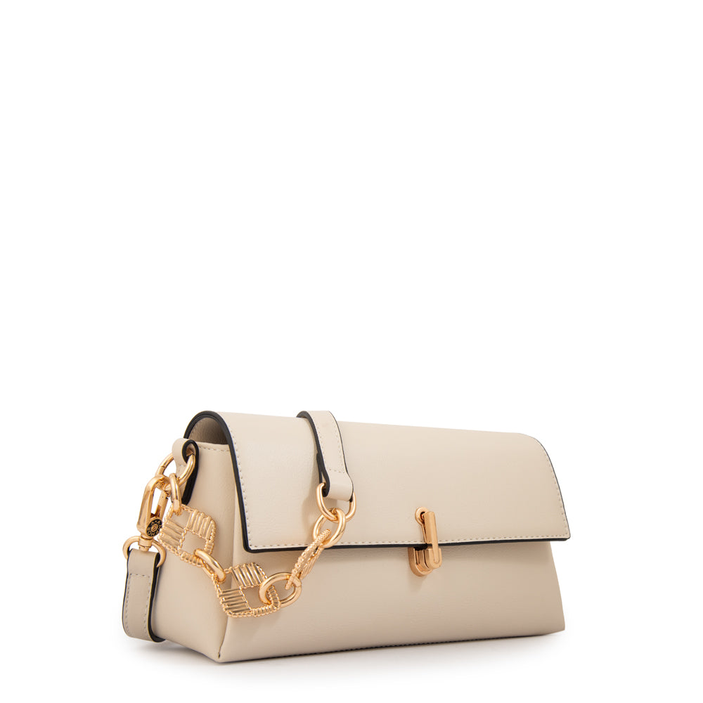 Cartera bandolera con tapa cristal pequeña blanco crudo