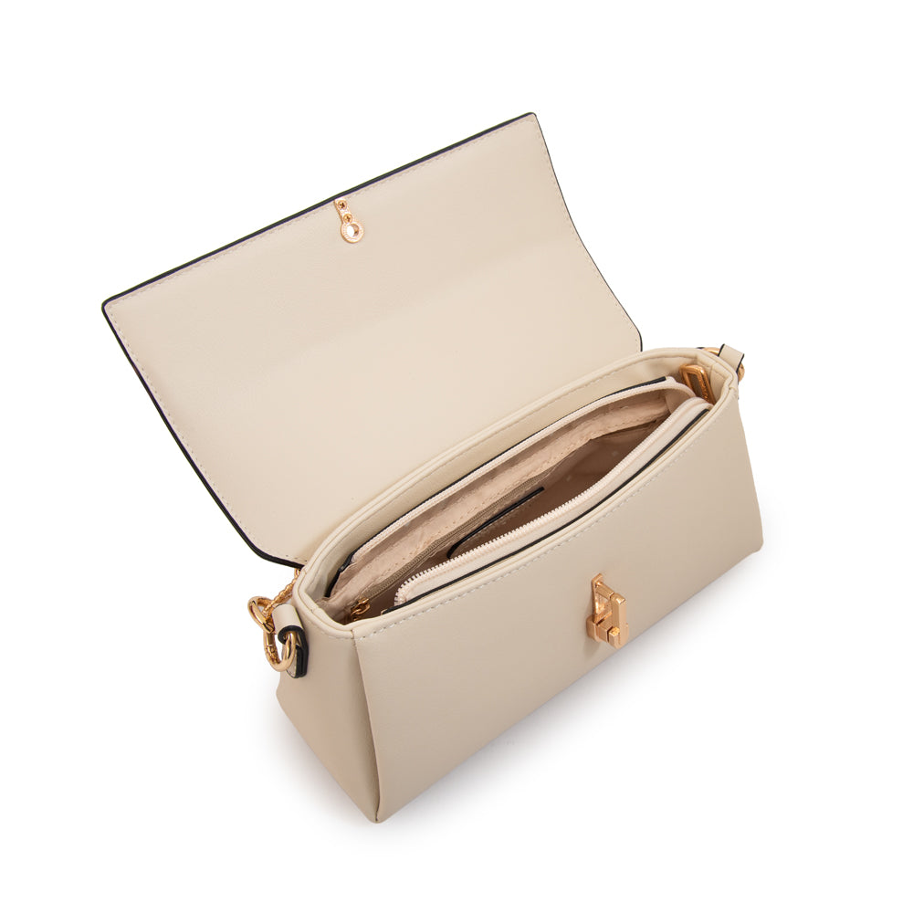 Cartera bandolera con tapa cristal pequeña blanco crudo
