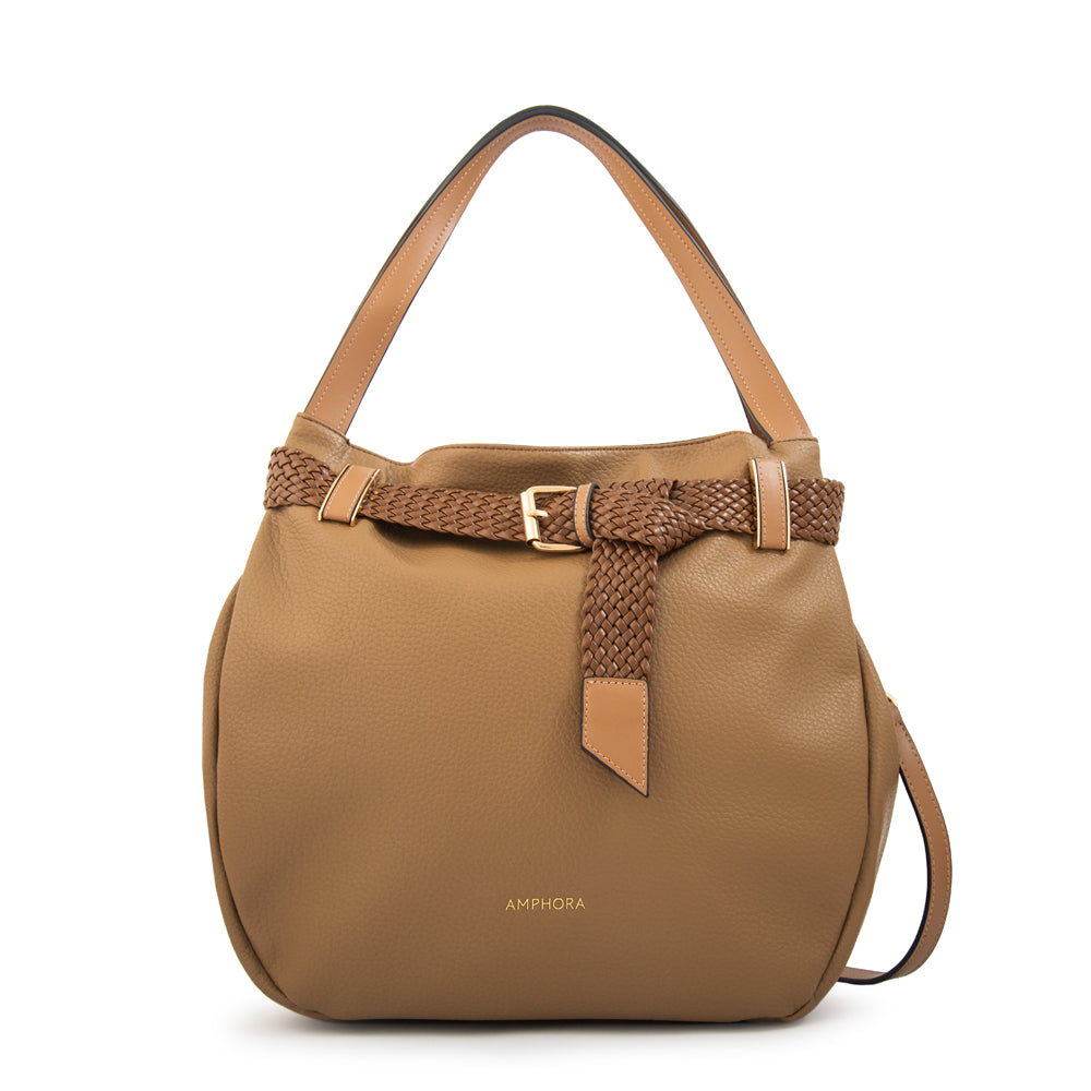 Cartera corte recto minerva grande beige oscuro