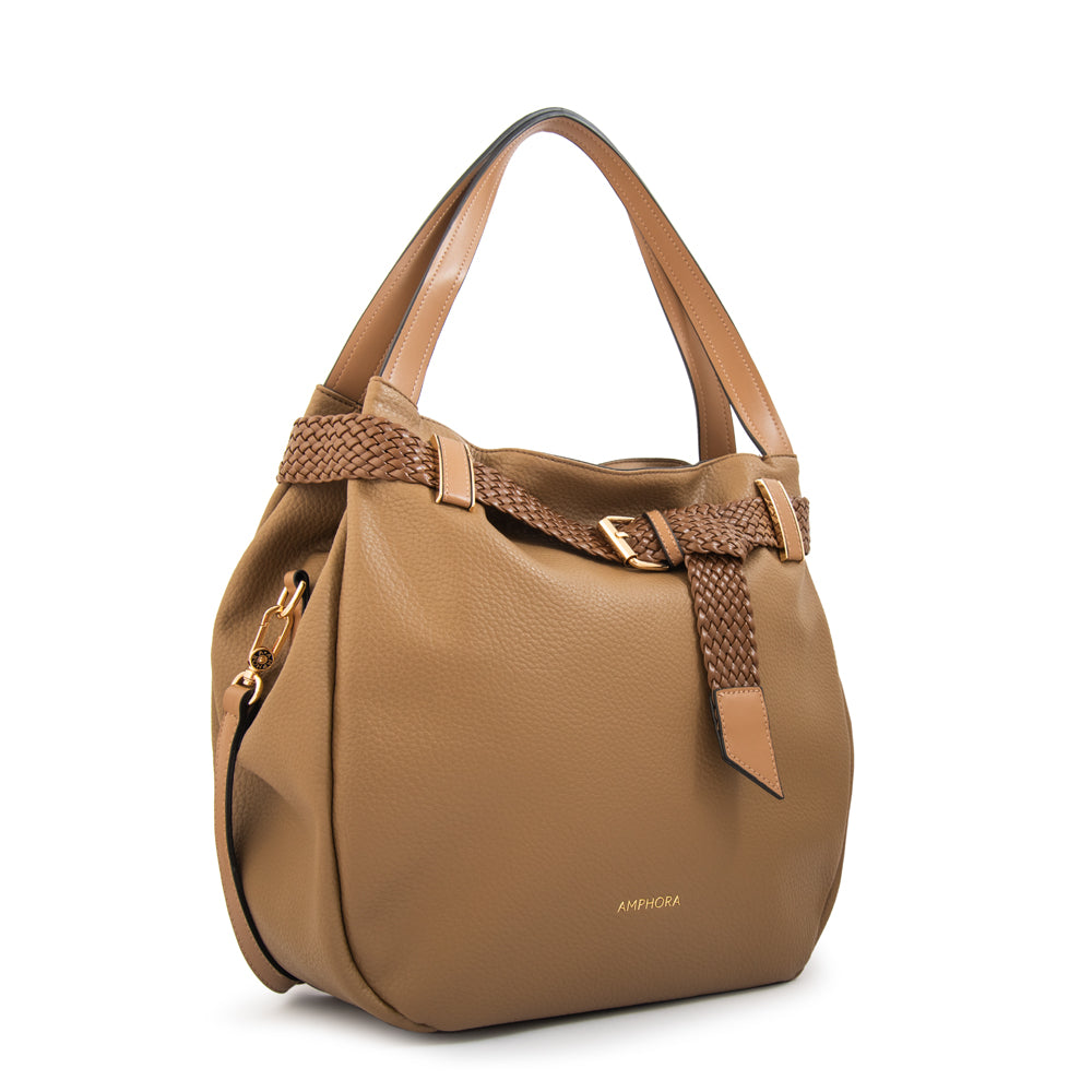 Cartera corte recto minerva grande beige oscuro