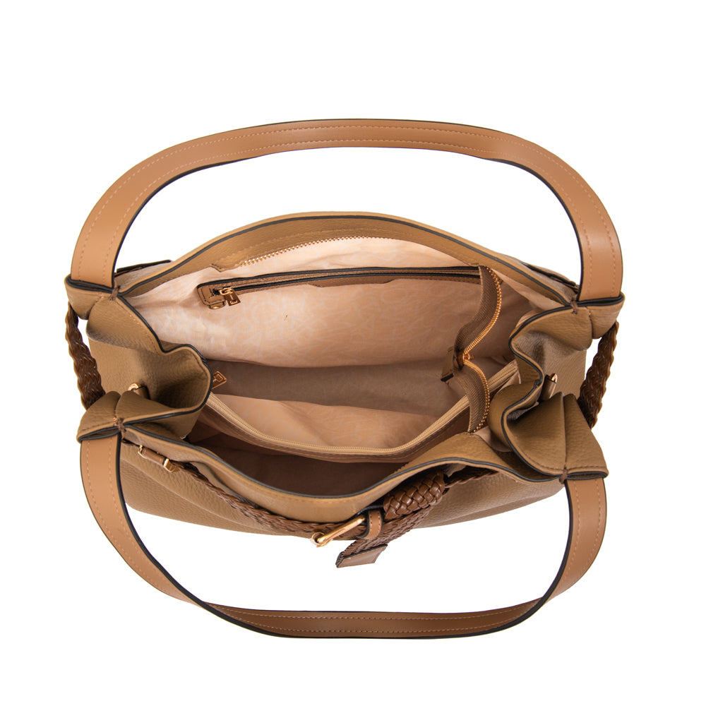 Cartera corte recto minerva grande beige oscuro