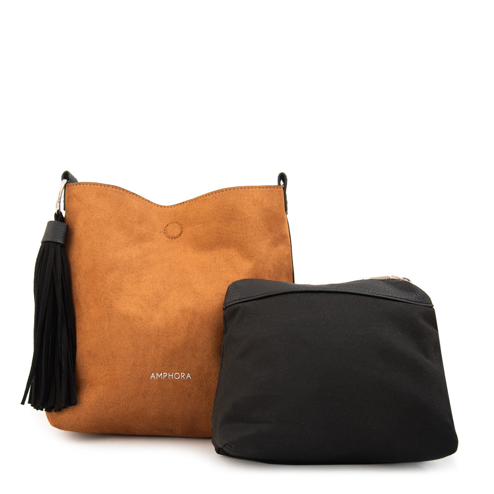 Cartera bandolera reversible raven café
