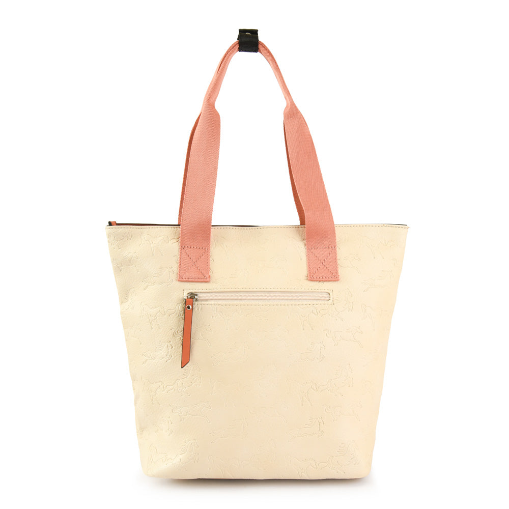 Cartera tote horses mediana blanco crudo