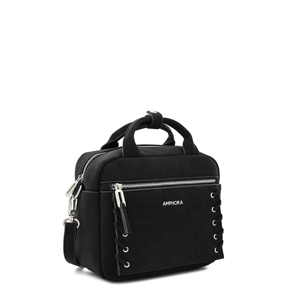 Cartera bandolera mediana begur negro texturizado