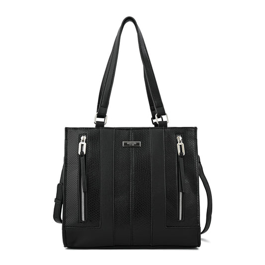 Cartera dos asas tres divisiones bluma negro texturizado