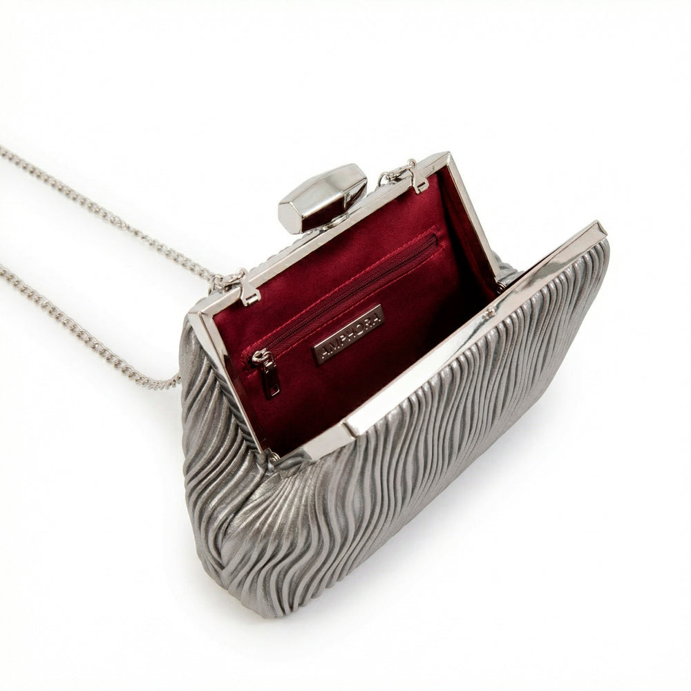 Cartera fiesta perla pequeña plateado oscuro