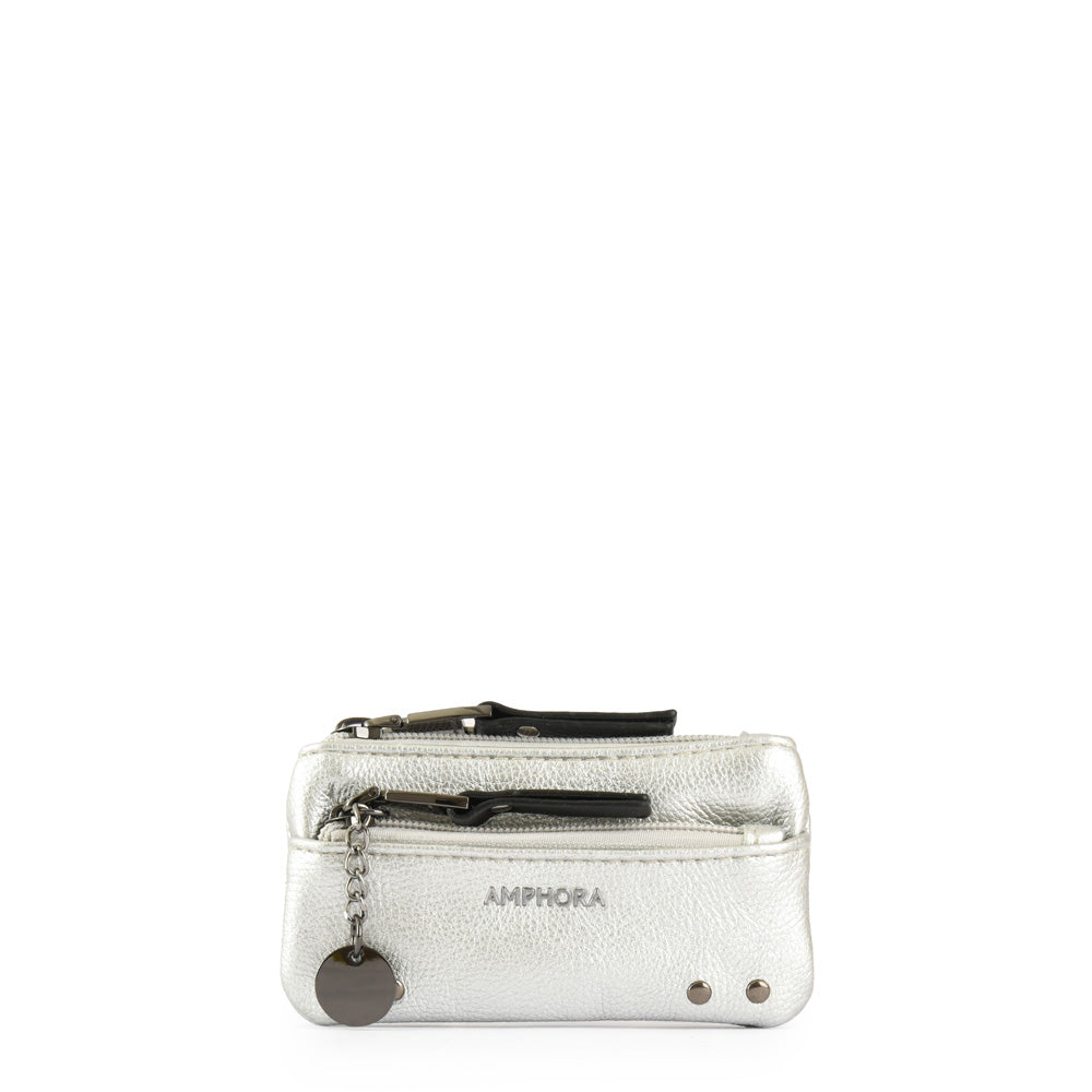 Monedero con bolsillo frontal catriel pequeña plateado