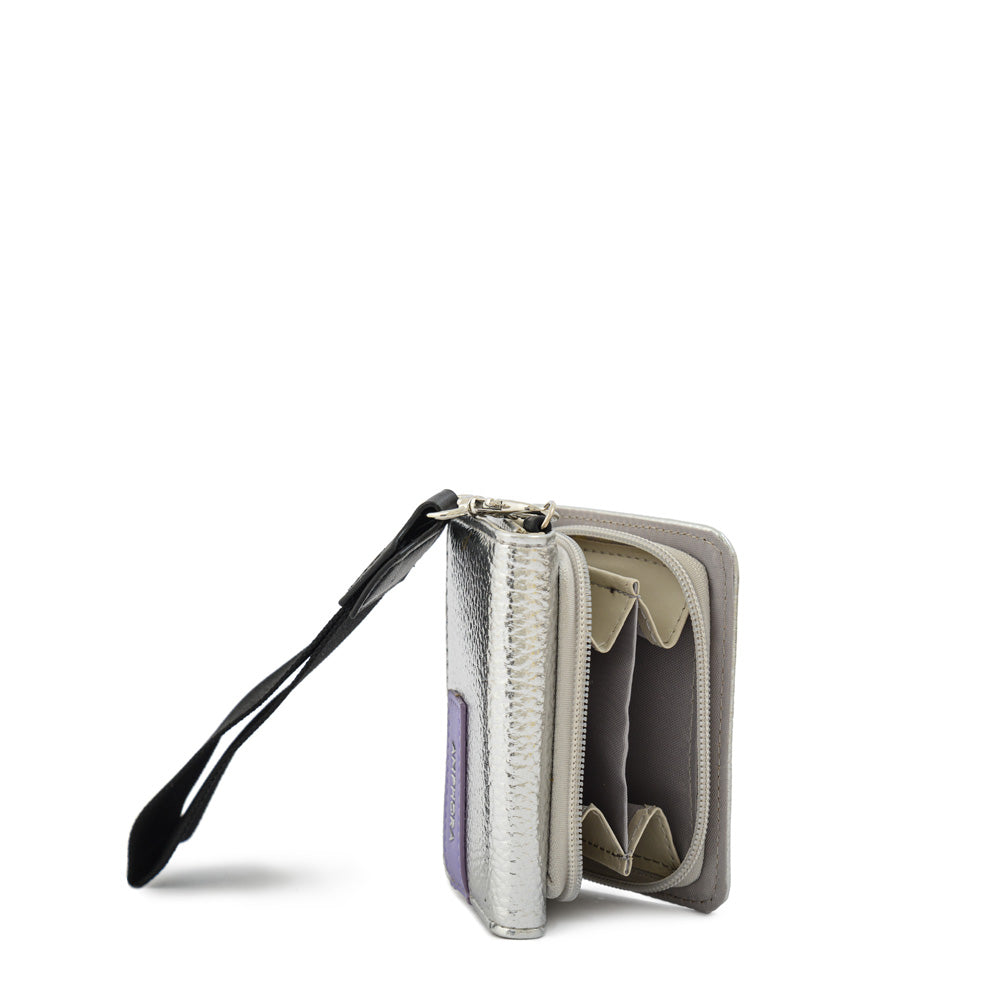 Billetera Pequeña Cierre Exterior Metallique Plateado