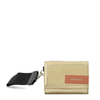 Billetera Pequeña Cierre Exterior Metallique Dorado Medio