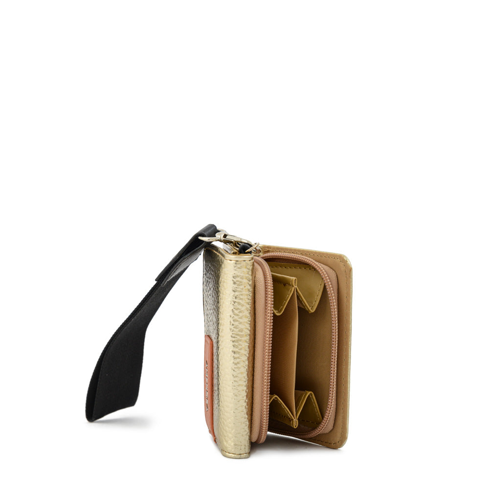 Billetera Pequeña Cierre Exterior Metallique Dorado Medio