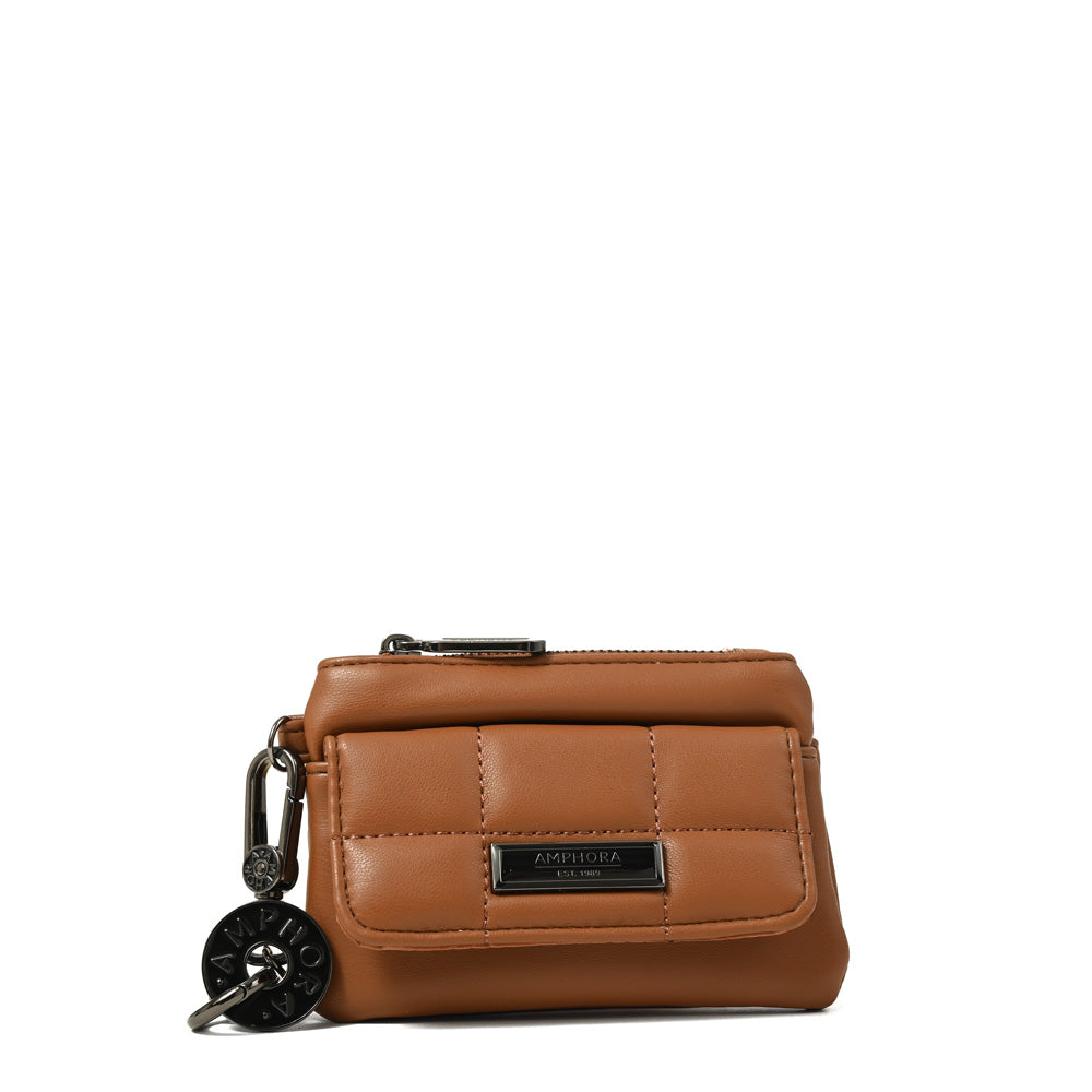 Monedero con bolsillo frontal vania pequeña camel