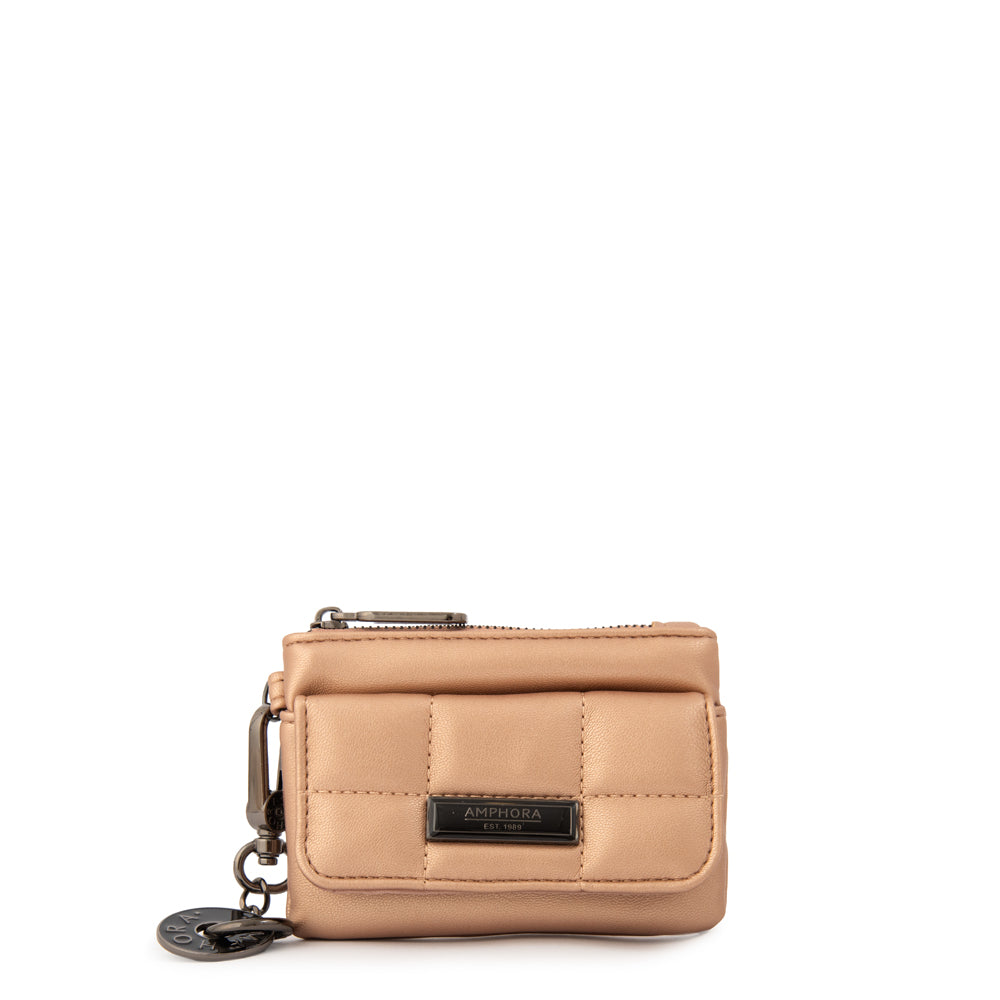 Monedero con bolsillo frontal vania pequeña rosa metalico
