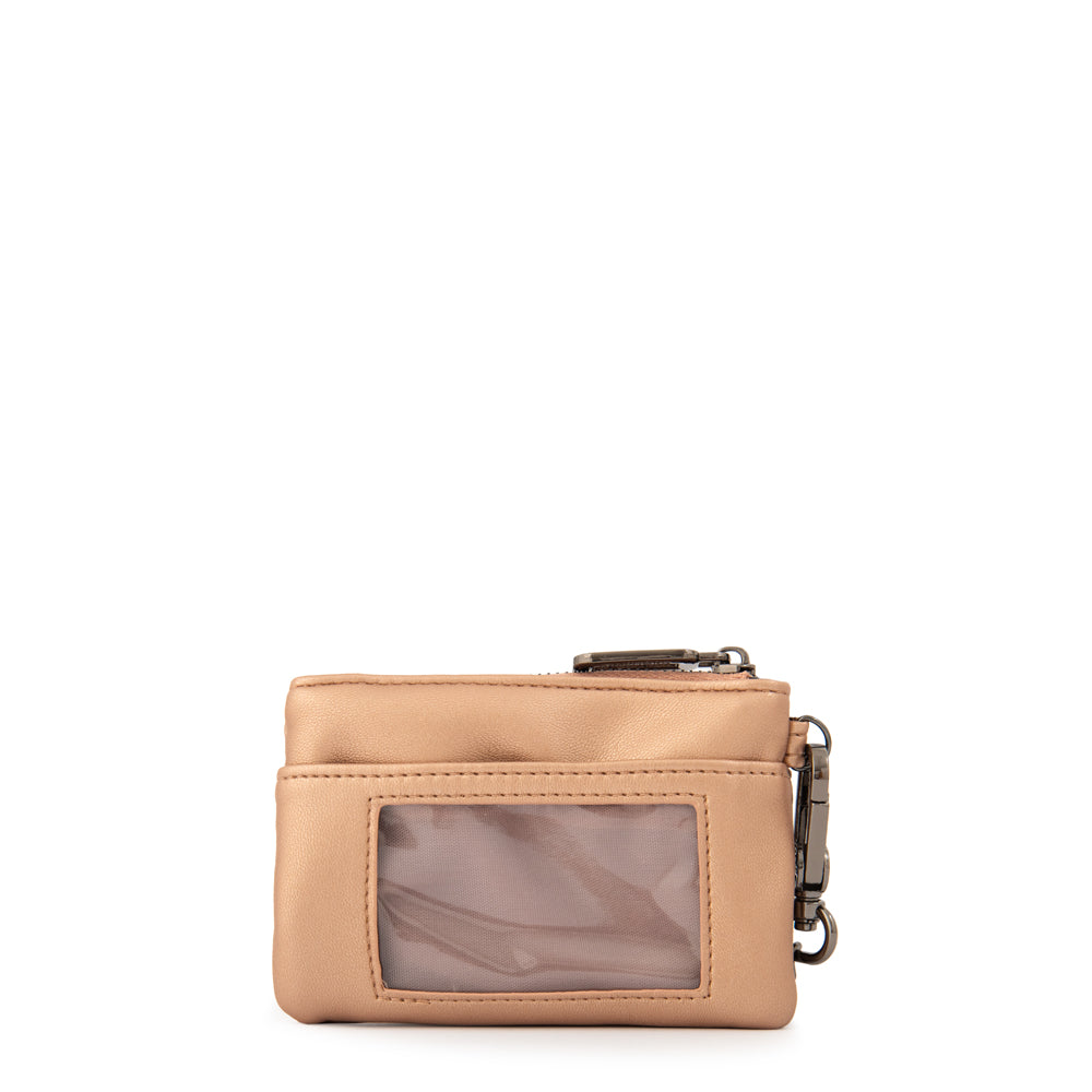 Monedero con bolsillo frontal vania pequeña rosa metalico
