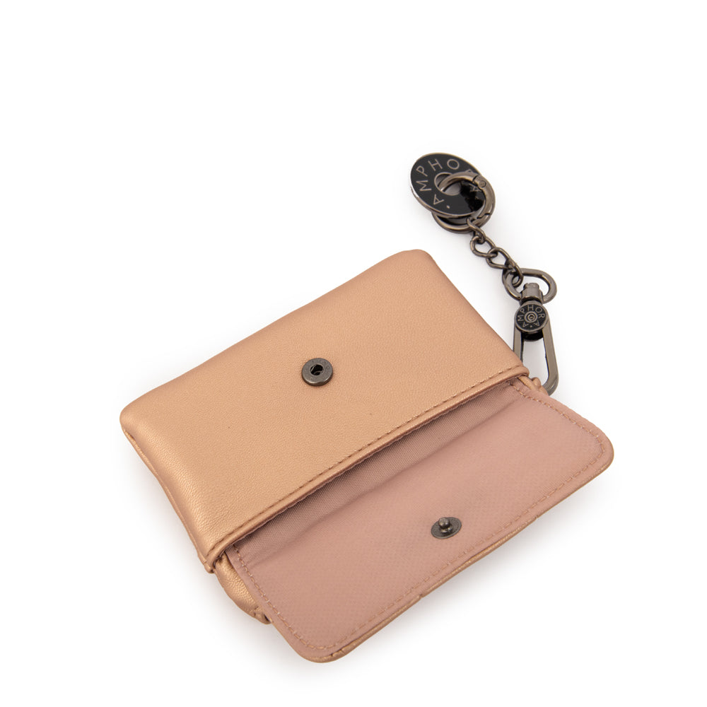 Monedero con bolsillo frontal vania pequeña rosa metalico