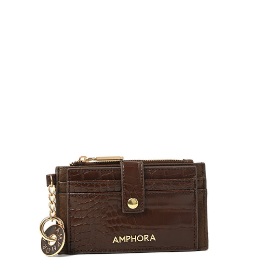 Tarjetero con bolsillo frontal genova pequeña café oscuro