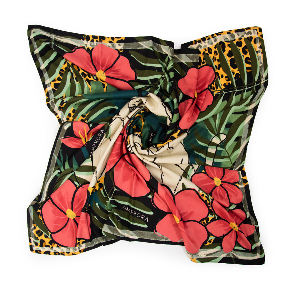 Pañuelo cuadrado tropico verde oliva