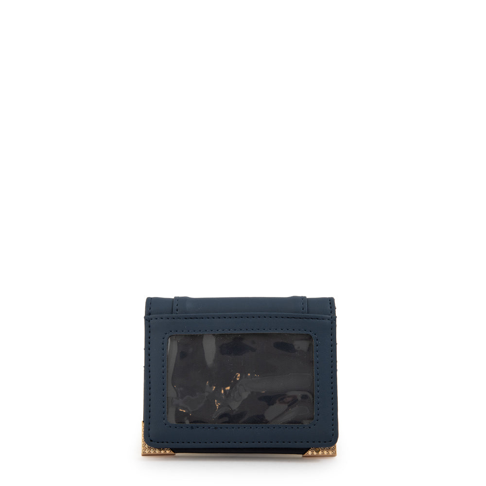 Tarjetero con ventana corcega pequeña azul oscuro