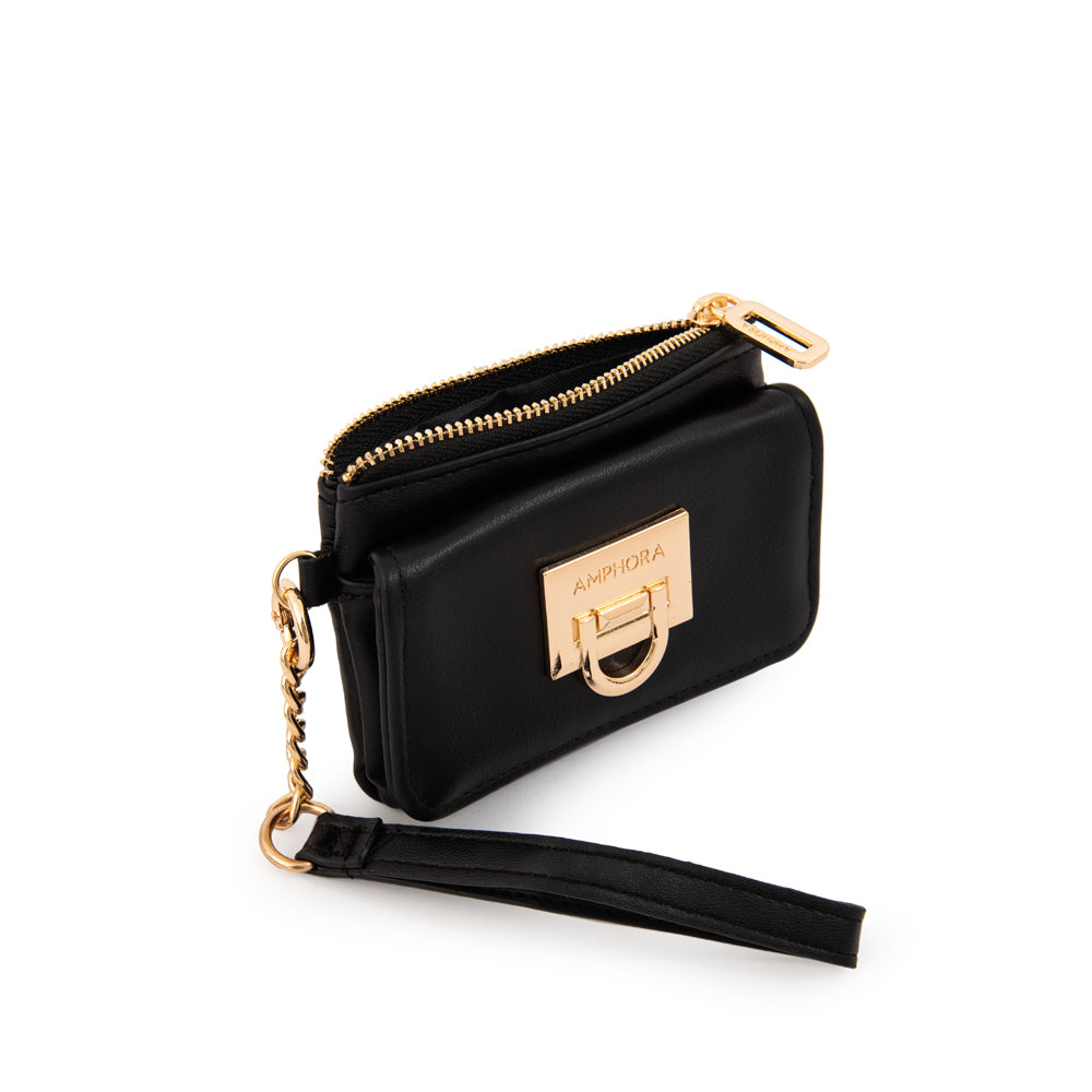 Monedero con bolsillo frontal grecia pequeña negro