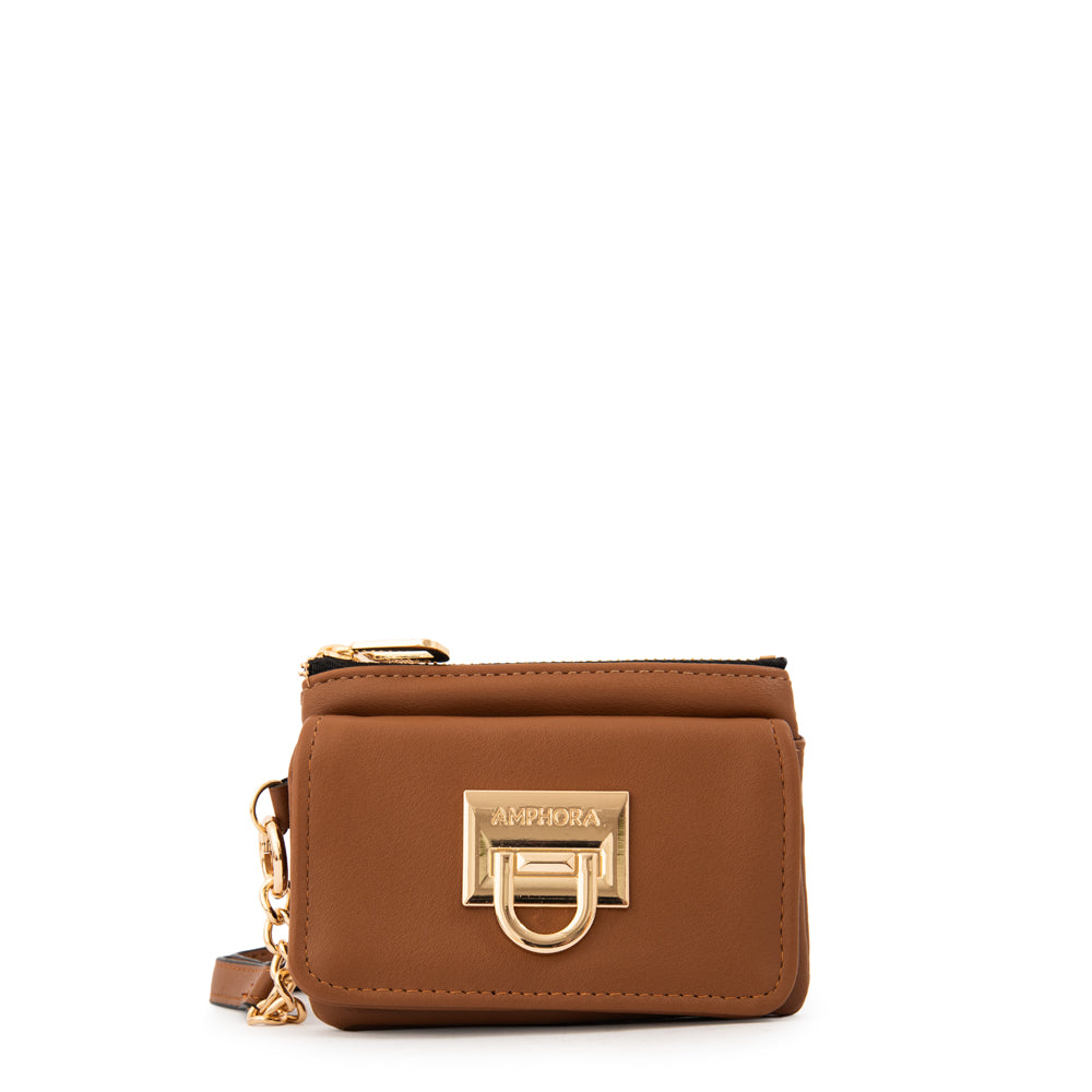 Monedero con bolsillo frontal pequeña grecia café