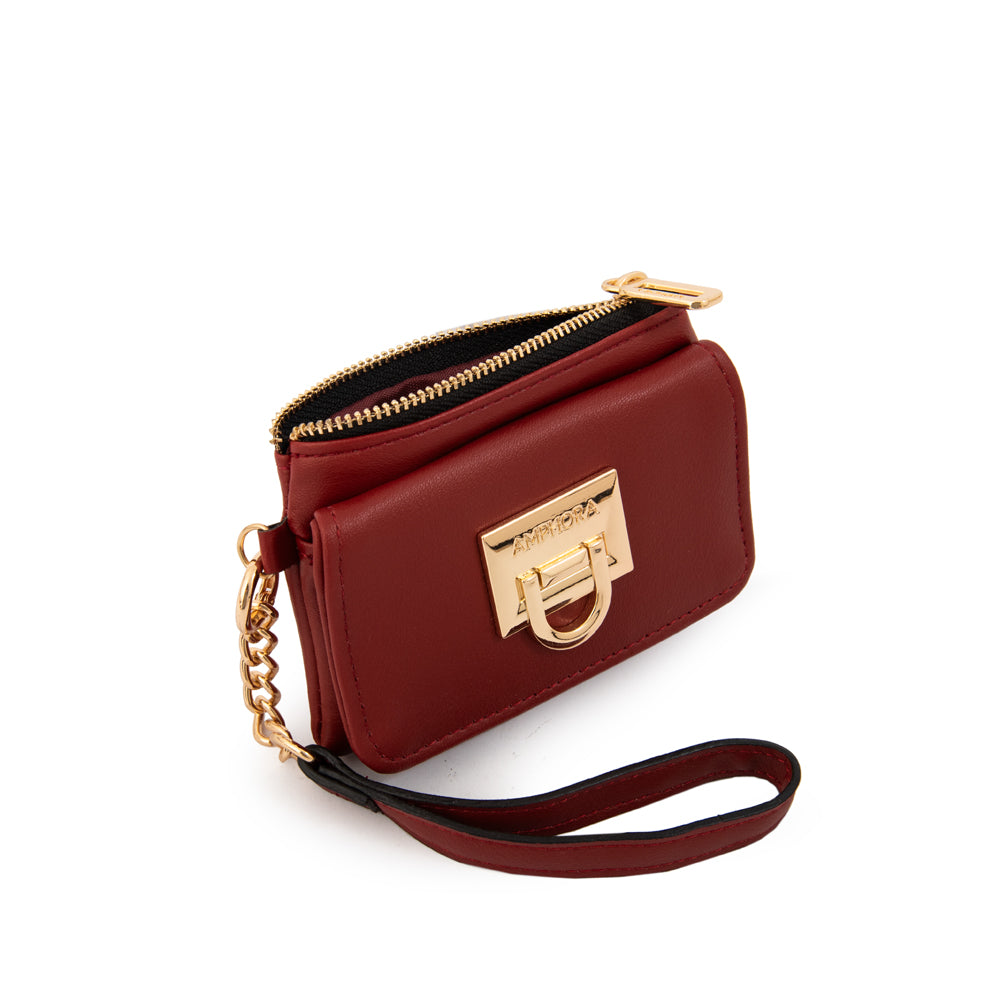 Monedero con bolsillo frontal grecia pequeña rojo oscuro