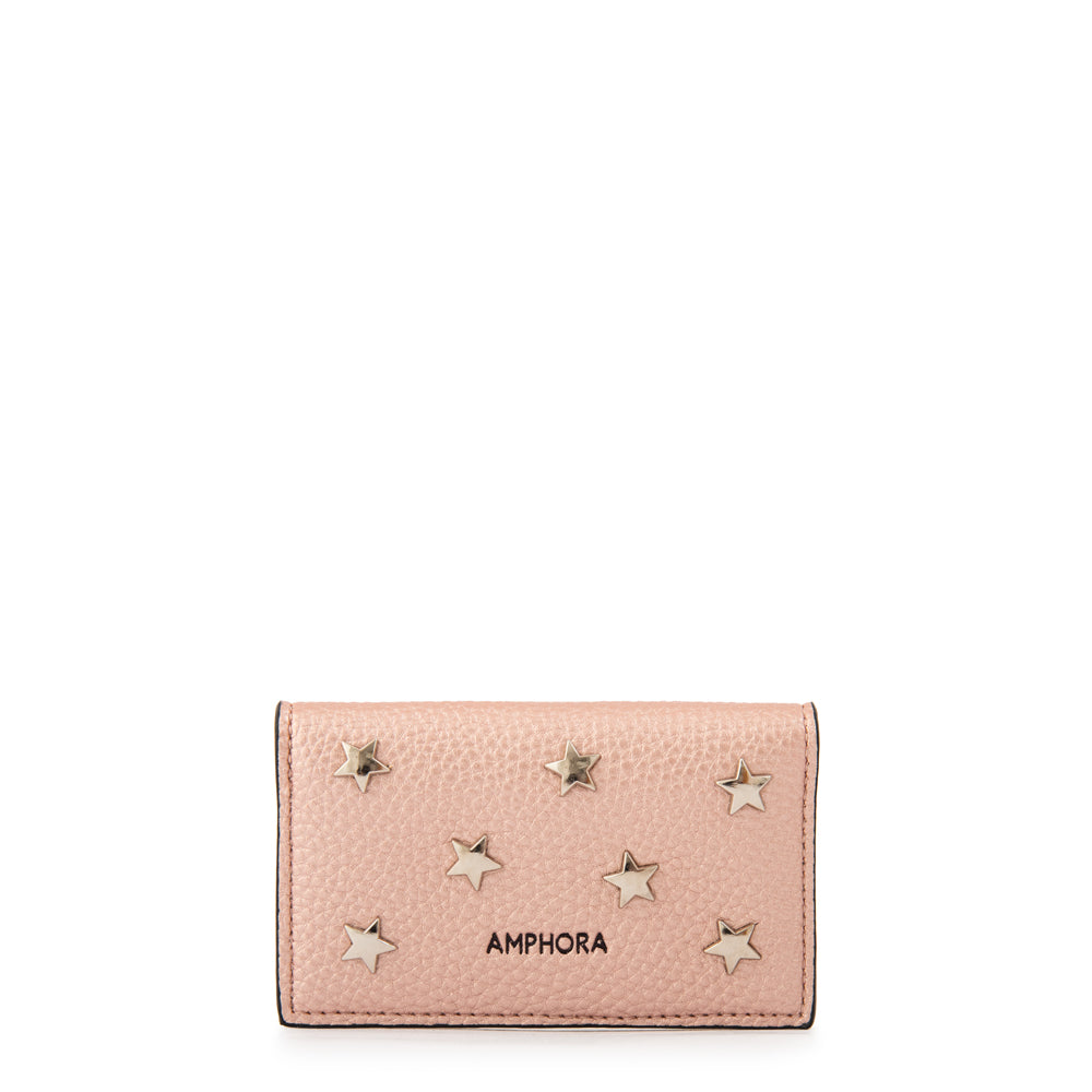 Tarjetero alfonsina pequeña rosa metalico