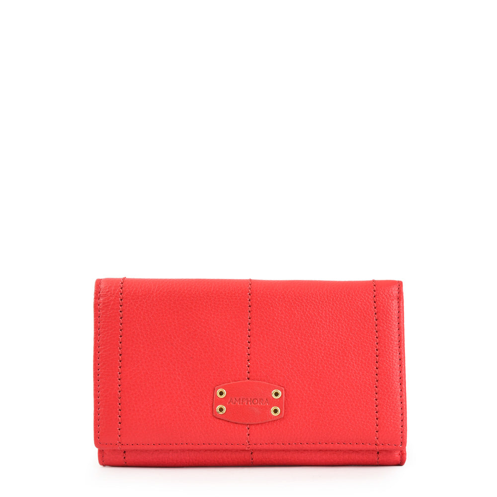 Billetera new eyelet cuero cierre exterior mediana coral