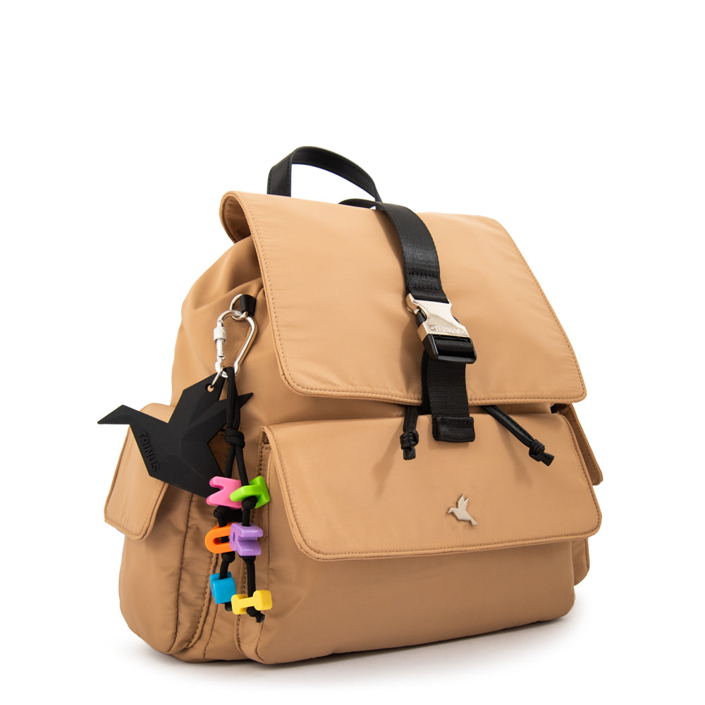 Mochila con tapa melania mediana beige oscuro