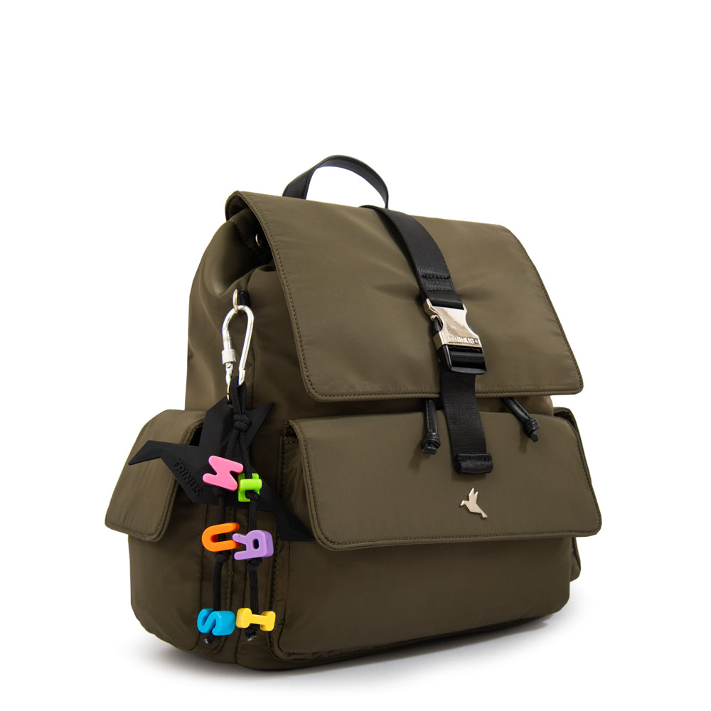 Mochila con tapa melania mediana verde oliva