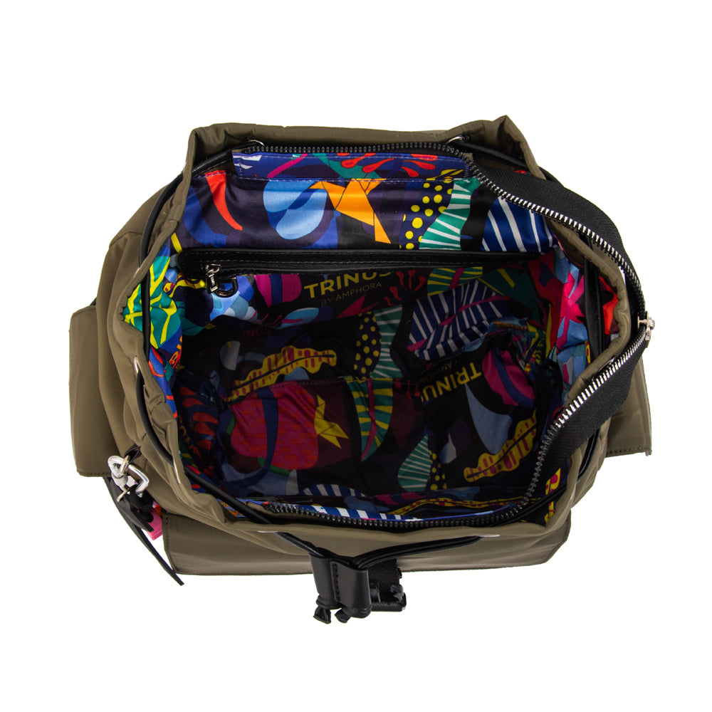 Mochila con tapa melania mediana verde oliva