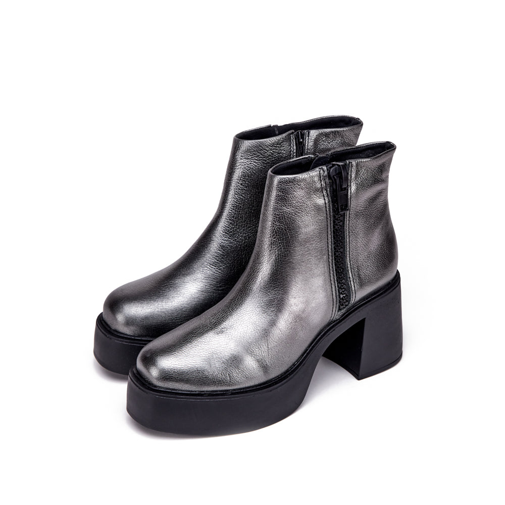 Botin Taco anouk cuero plateado oscuro