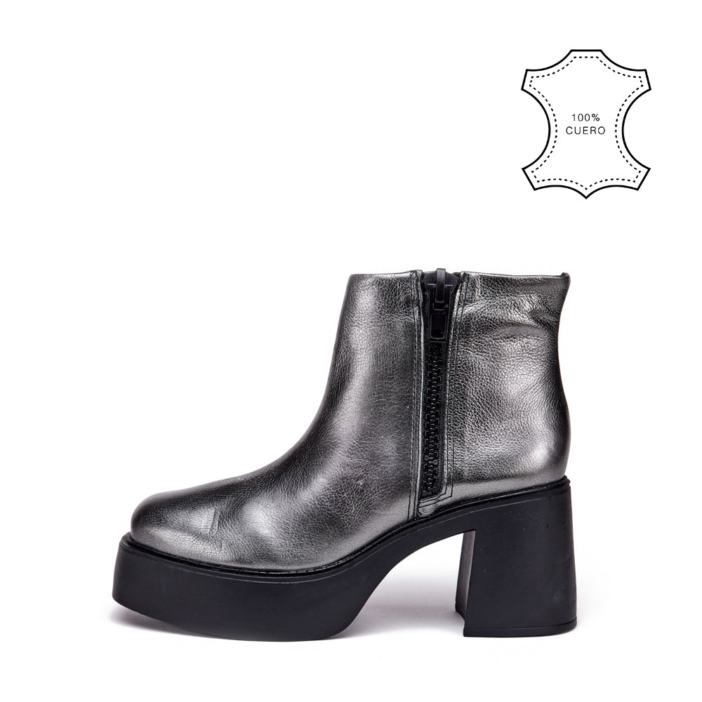 Botin Taco anouk cuero plateado oscuro