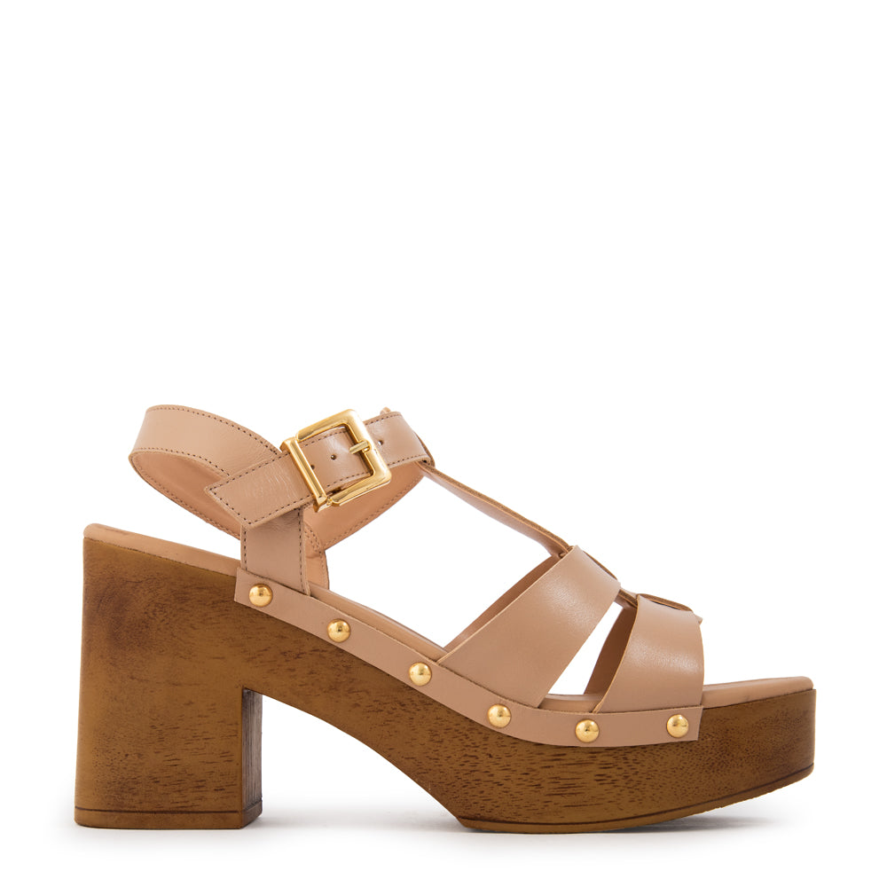 Sandalia capri cuero beige oscuro