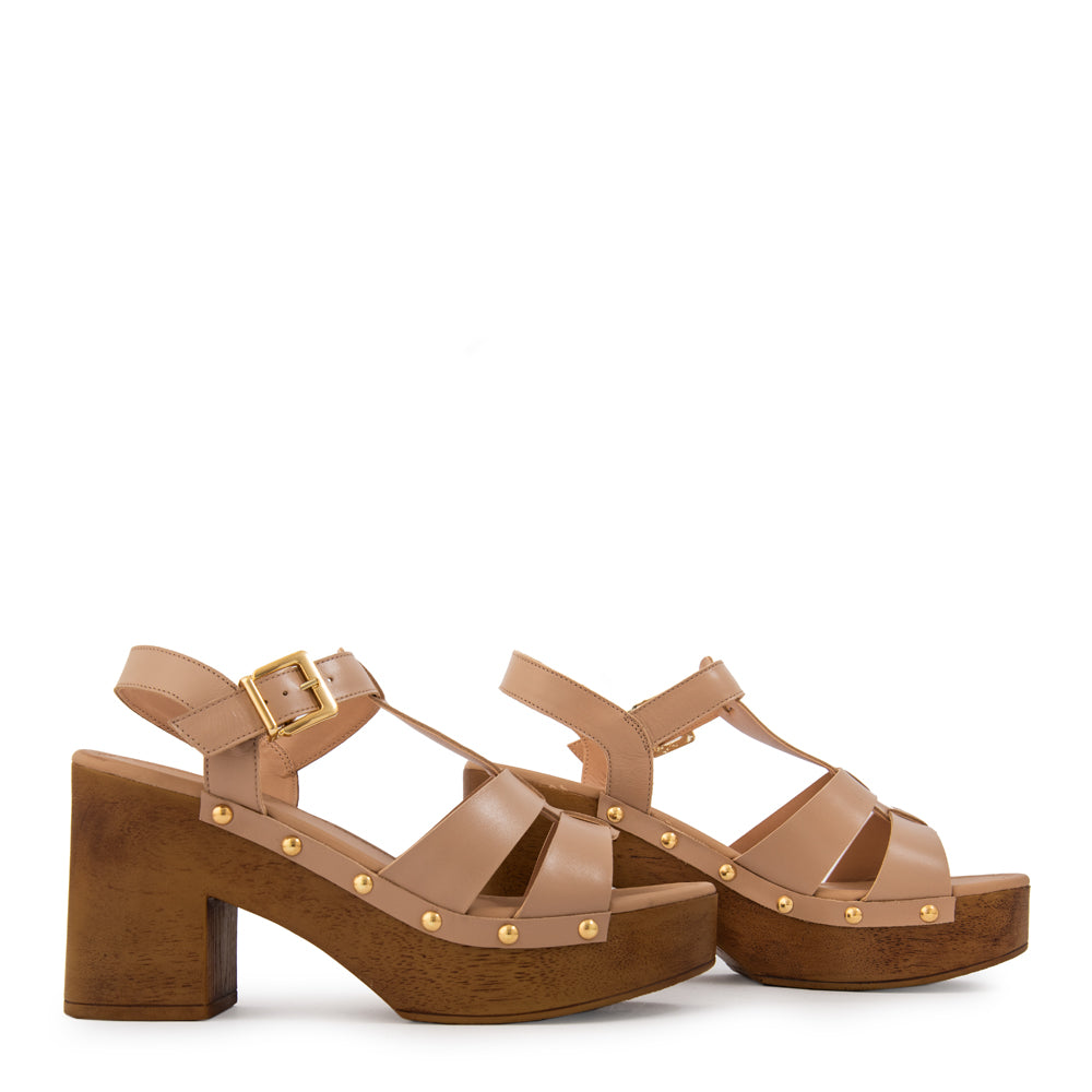 Sandalia capri cuero beige oscuro