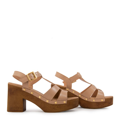 Sandalia capri cuero beige oscuro